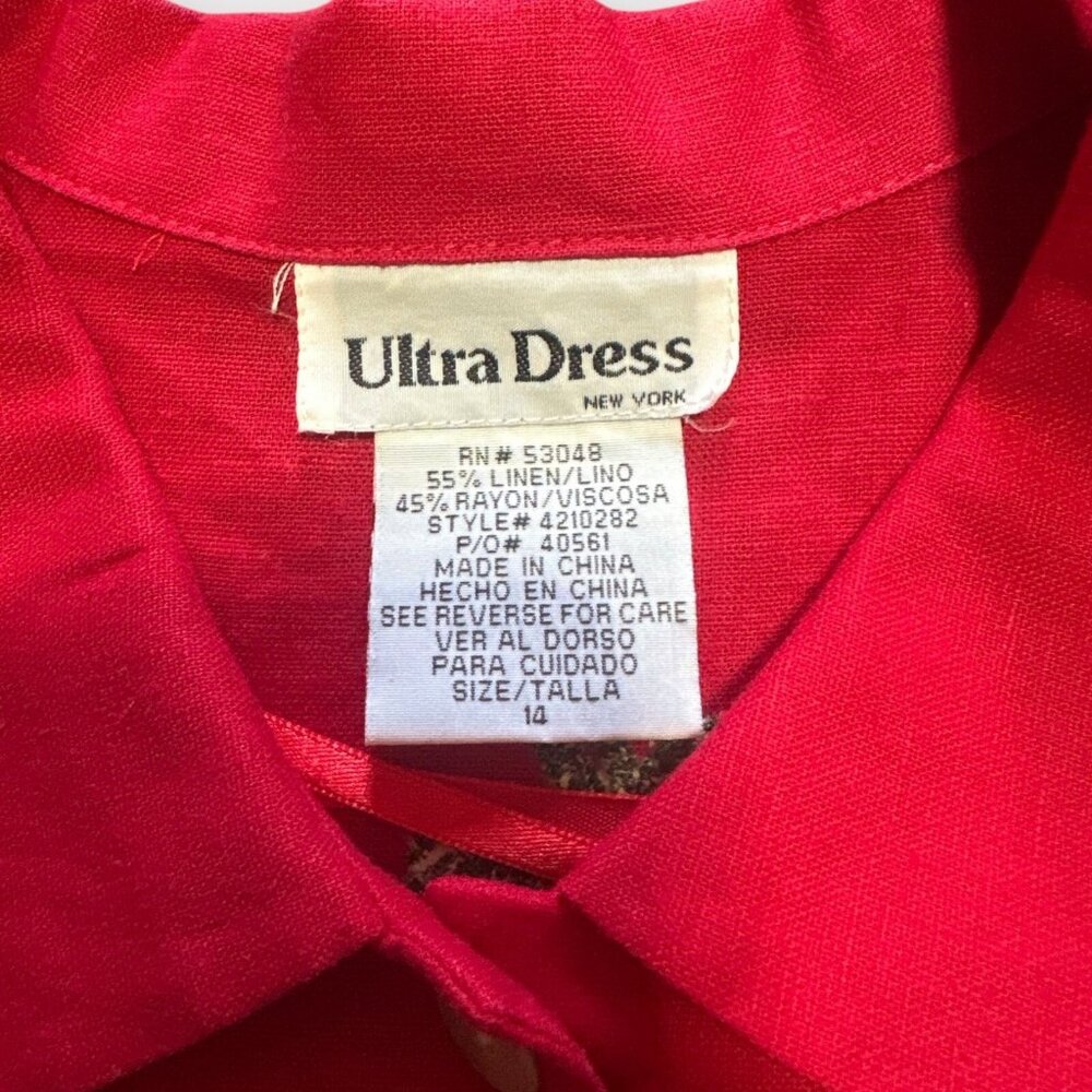Vintage Ultra Dress NY Womens 2pc Size 14 Dress Embroidered Linen Blend Retro - Picture 16 of 16